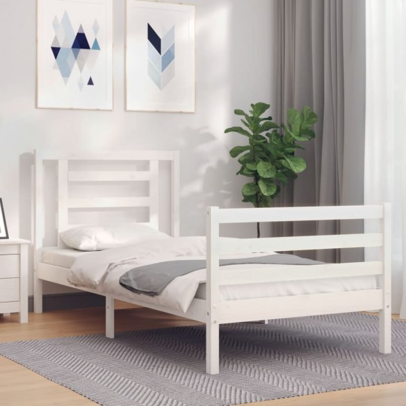 Lit avec tête de lit blanc 90x200 cm bois massif