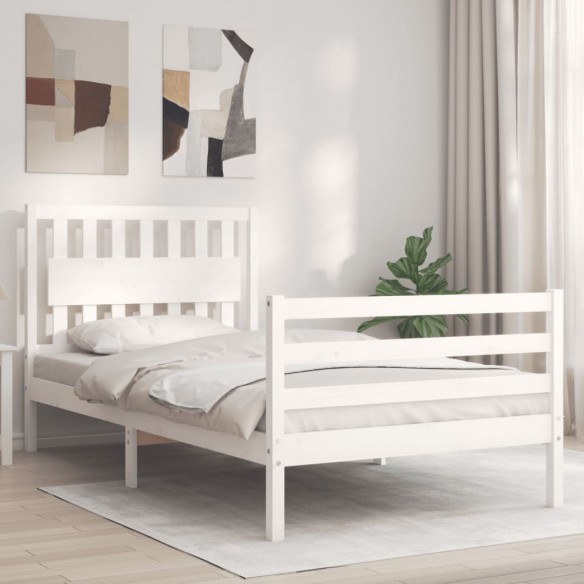 Lit et tête de lit blanc 100x200 cm bois massif