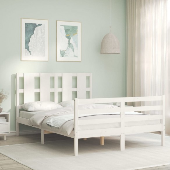 Lit avec tête de lit blanc 140x200 cm bois massif