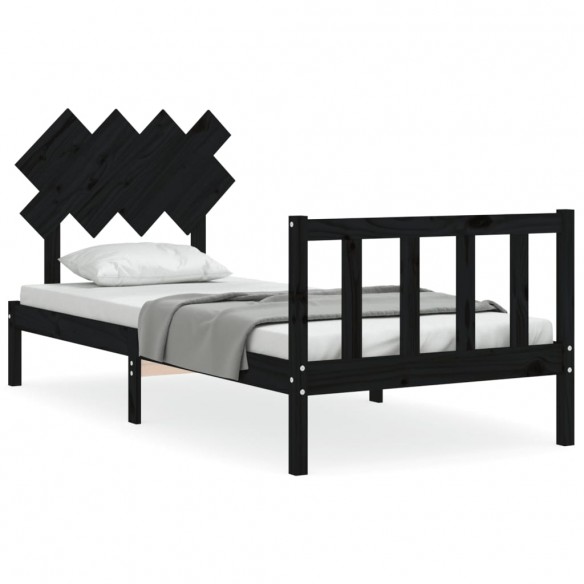 Lit avec tête de lit noir simple bois massif