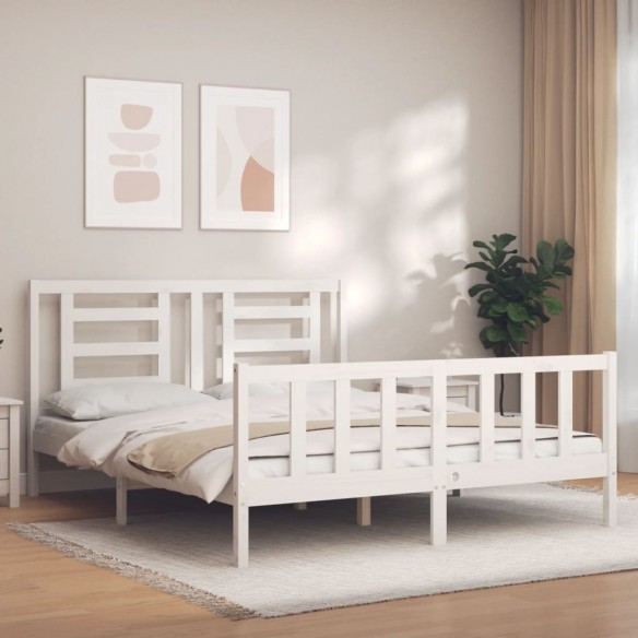Lit avec tête de lit blanc 160x200 cm bois massif