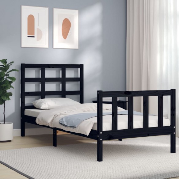 Lit avec tête de lit noir petit simple bois massif