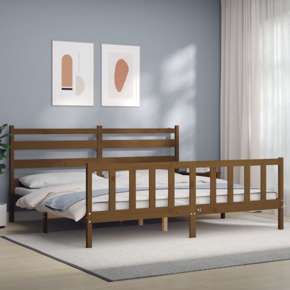 Lit avec tête de lit marron miel 200x200cm bois massif