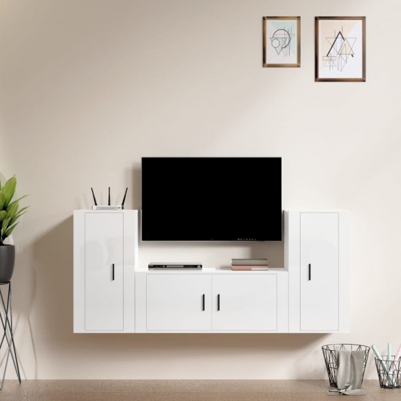 Ensemble de meubles TV 3 pcs Blanc brillant 