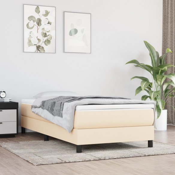 Lit et matelas Crème 90x190 cm Tissu