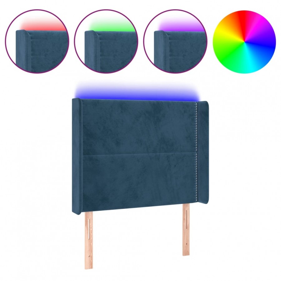 Tête de lit à LED Bleu foncé 93x16x118/128 cm Velours