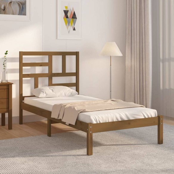 Lit Marron miel Bois massif 100x200 cm