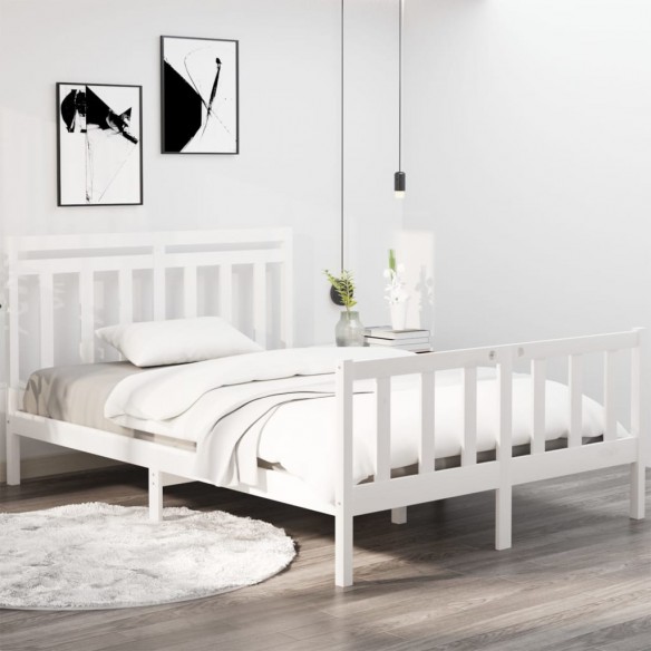 Lit Blanc Bois massif 135x190 cm Double