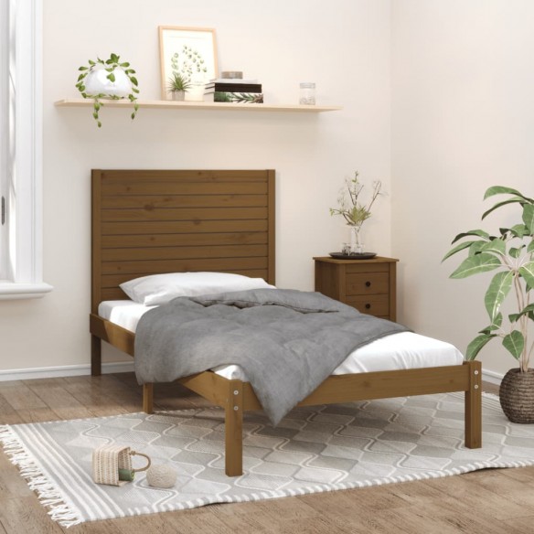 Lit Marron miel Bois massif 100x200 cm
