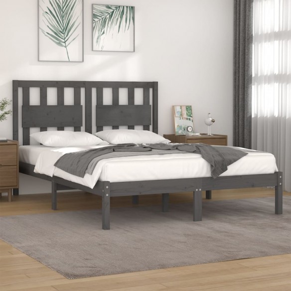 Lit Gris Bois de pin massif 200x200 cm
