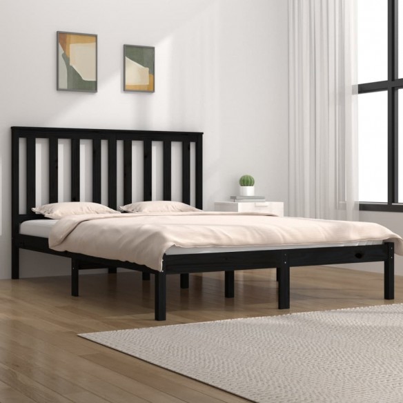 Lit Noir Bois de pin massif 140x190 cm