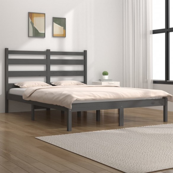 Lit Gris Bois de pin massif 200x200 cm