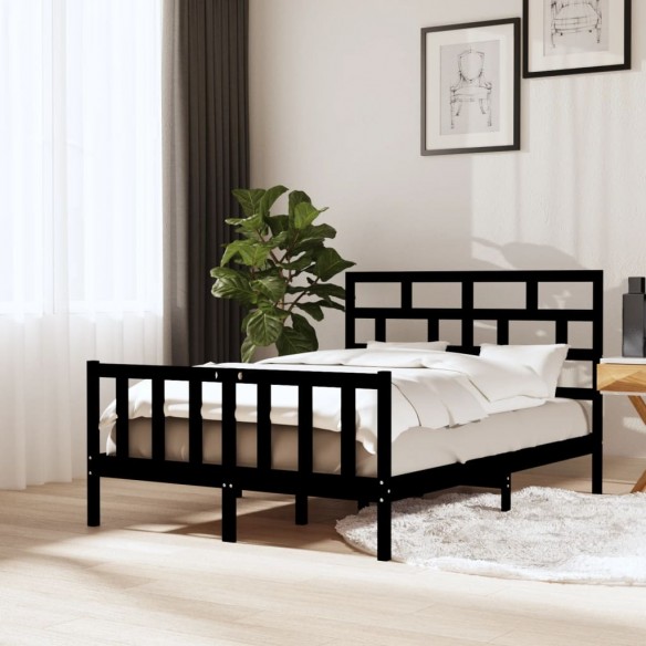 Lit Noir Bois de pin massif 120x200 cm