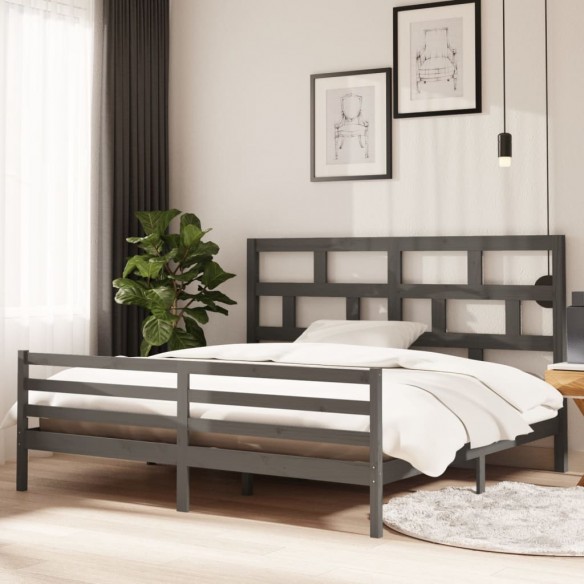 Lit Gris Bois de pin massif 200x200 cm