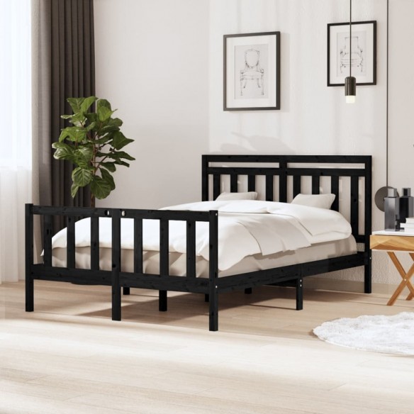 Lit Noir Bois massif 140x190 cm