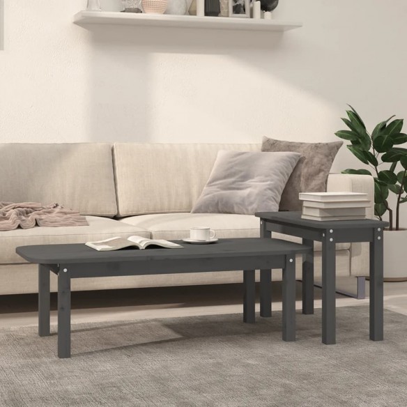Ensemble de tables basses 2 pcs Gris Bois massif de pin