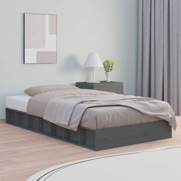 Lit Gris 75x190 cm Petit simple Bois massif