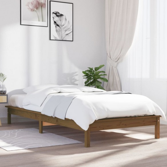 Lit Marron miel 75x190 cm Bois pin massif Petit simple