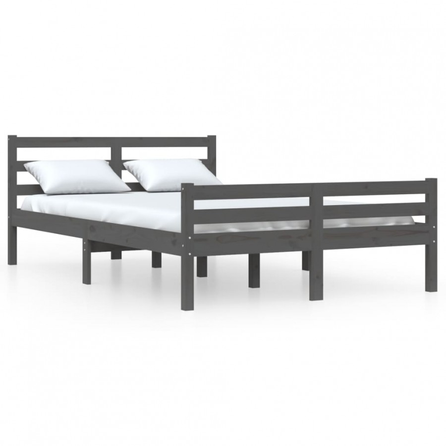 Lit Gris Bois massif 120x190 cm Petit double