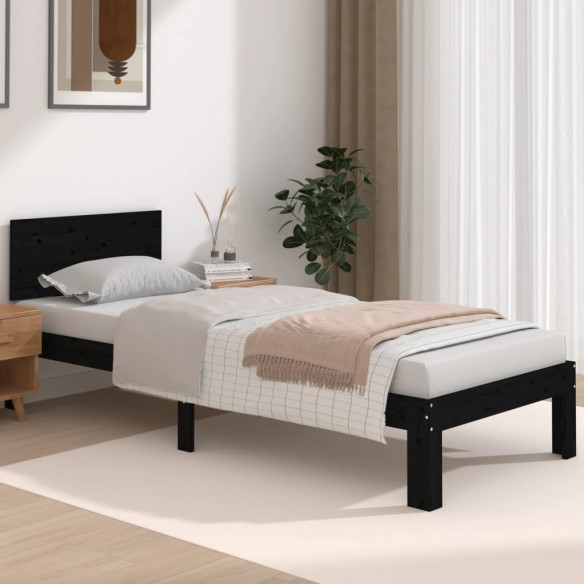 Lit Noir Bois massif 75x190 cm Petit simple