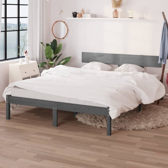 Lit Gris Bois de pin massif 140x190 cm