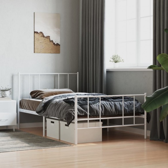 Lit métal avec tête de lit/pied de lit blanc 107x203cm