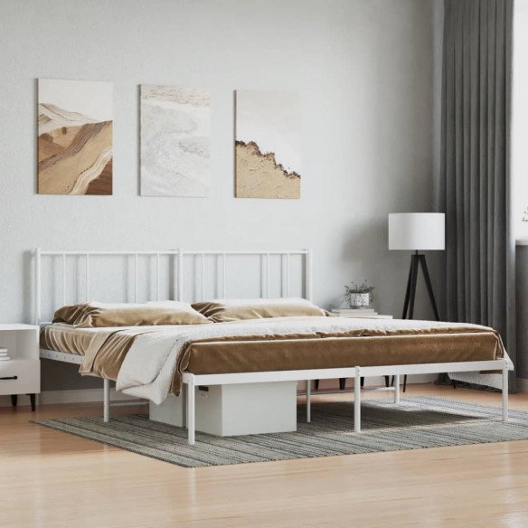 Lit métal avec tête de lit blanc 183x213 cm