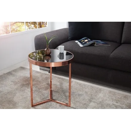 Table d'appoint design en verre noir / métal cuivré