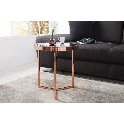 Table d'appoint design en verre noir / métal cuivré 2