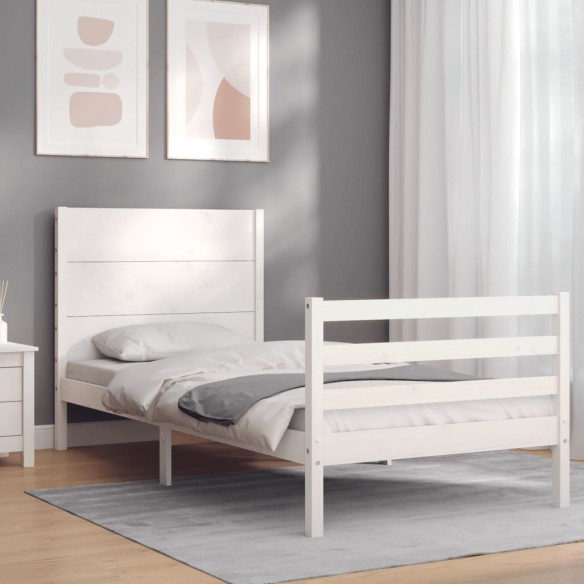 Lit avec tête de lit blanc petit simple bois massif