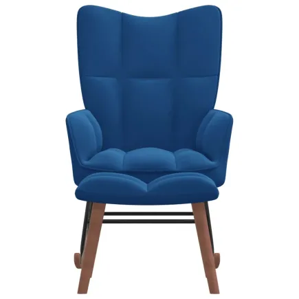 Chaise à bascule avec repose-pied Bleu Velours 2