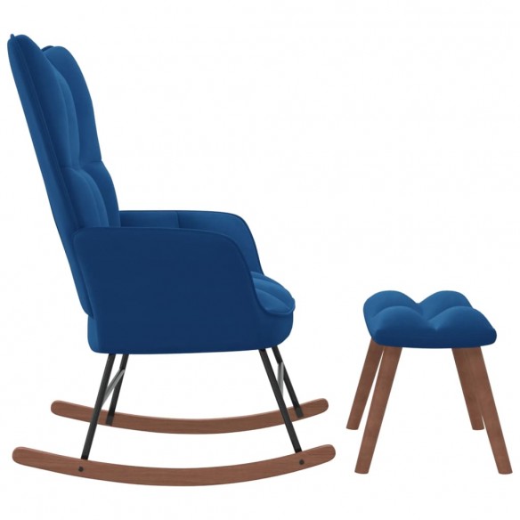 Chaise à bascule avec repose-pied Bleu Velours Chaise à bascule avec repose-pied Bleu Velours