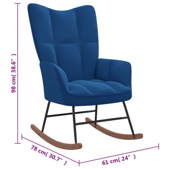 Chaise à bascule avec repose-pied Bleu Velours Chaise à bascule avec repose-pied Bleu Velours