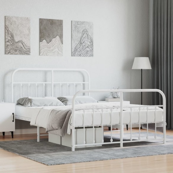 Lit métal avec tête de lit/pied de lit blanc 150x200cm