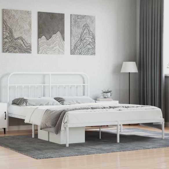 Lit métal avec tête de lit blanc 183x213 cm