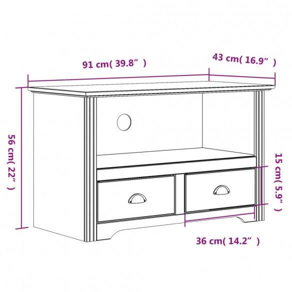Meuble TV avec 2 tiroirs BODO marron 91x43x56cm bois massif pin