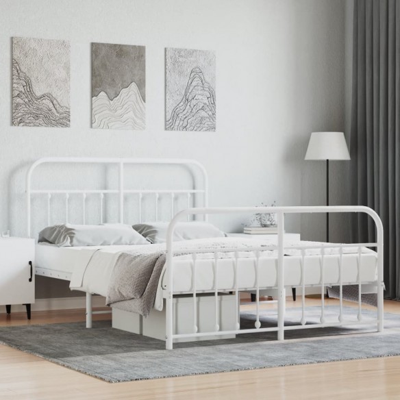 Lit métal avec tête de lit/pied de lit blanc 140x190cm