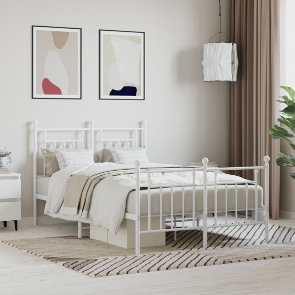 Lit métal avec tête de lit/pied de lit blanc 135x190cm