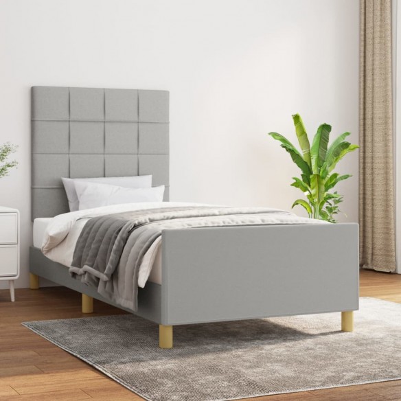 Lit avec tête de lit Gris clair 90x200 cm Tissu