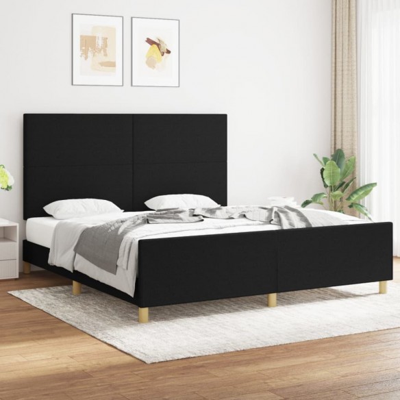 Lit avec tête de lit Noir 180 x 200 cm Tissu