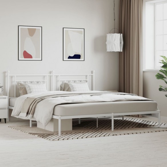 Lit métal avec tête de lit blanc 200x200 cm