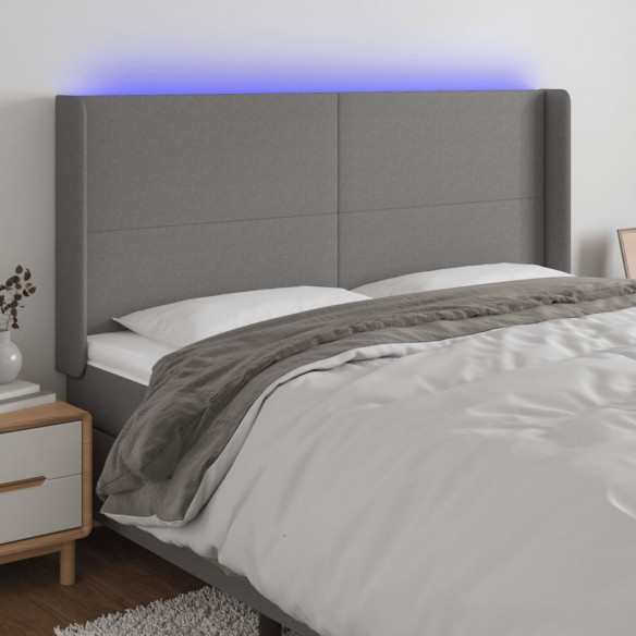 Tête de lit à LED Gris foncé 163x16x118/128 cm Tissu