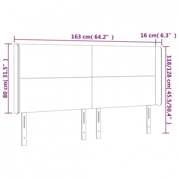 Tête de lit à LED Gris foncé 163x16x118/128 cm Tissu