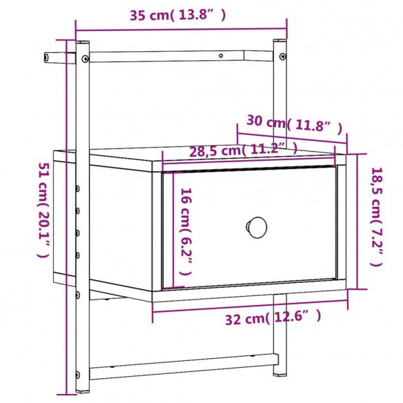 Table de chevet murale chêne brun 35x30x51 cm bois d'ingénierie Table de chevet murale chêne brun 35x30x51 cm bois d'ingénierie