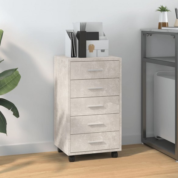 Armoire à tiroirs avec roulettes Gris béton 