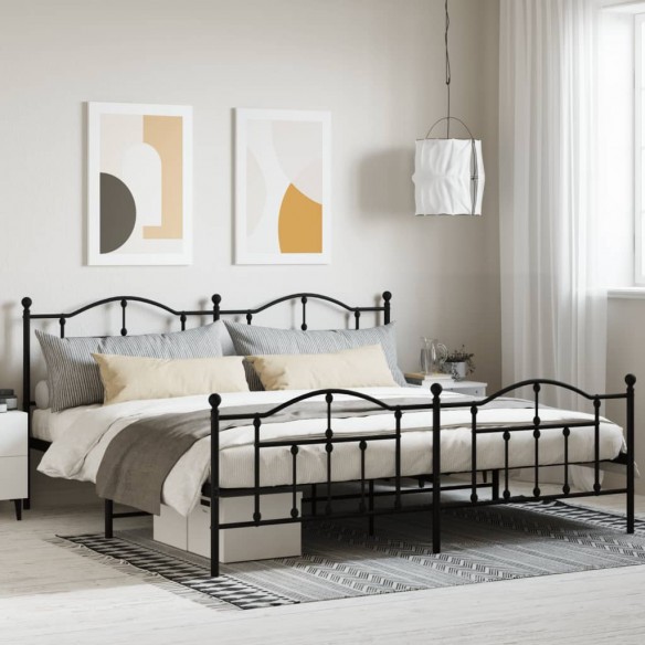Lit métal avec tête de lit/pied de lit noir 193x203 cm