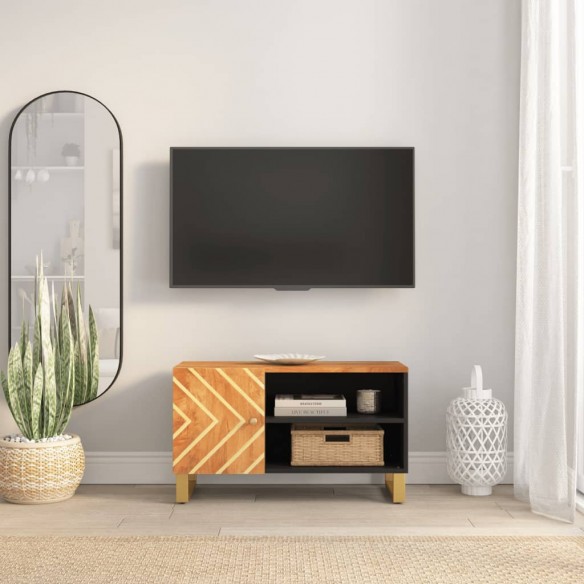 Meuble TV marron et noir 80x31,5x46 cm bois massif de manguier