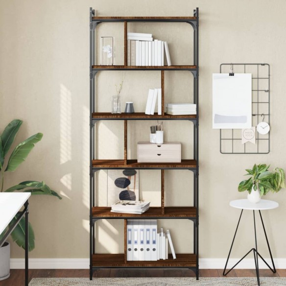Bibliothèque 6 niveaux chêne brun 76x32x192cm bois d'ingénierie