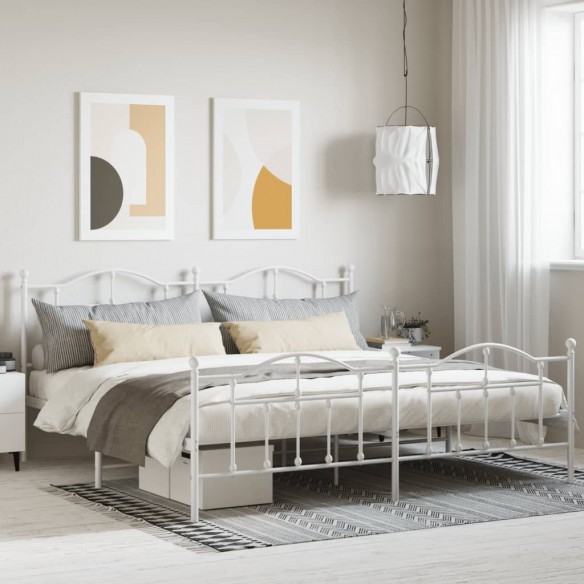 Lit métal avec tête de lit/pied de lit blanc 200x200cm
