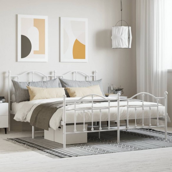Lit métal avec tête de lit/pied de lit blanc 183x213cm